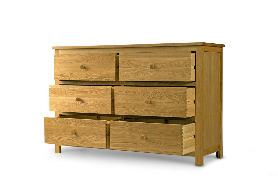 Natural Oak 6 Drawer Chest of Drawers - Style 6 - B GRADE - The Oak Bed Store