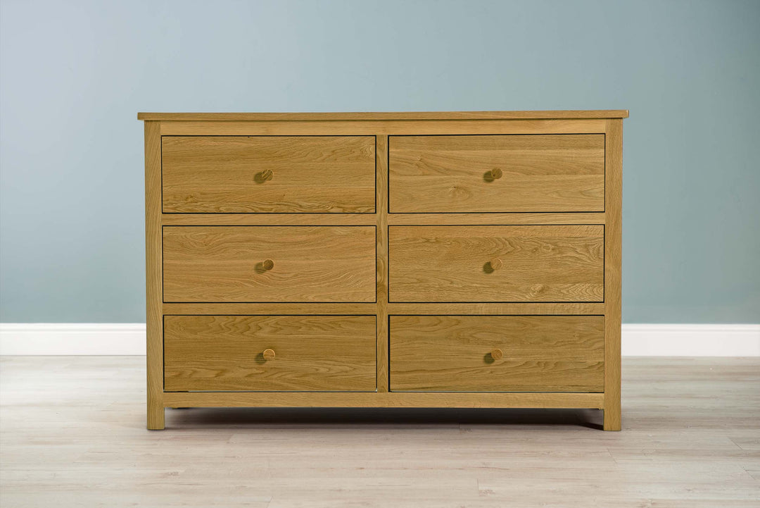 Natural Oak 6 Drawer Chest of Drawers - Style 6 - B GRADE - The Oak Bed Store