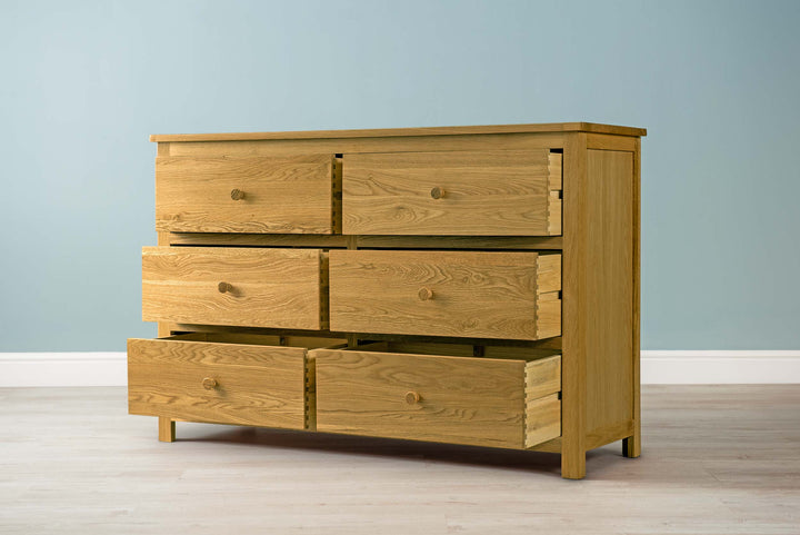 Natural Oak 6 Drawer Chest of Drawers - Style 6 - B GRADE - The Oak Bed Store