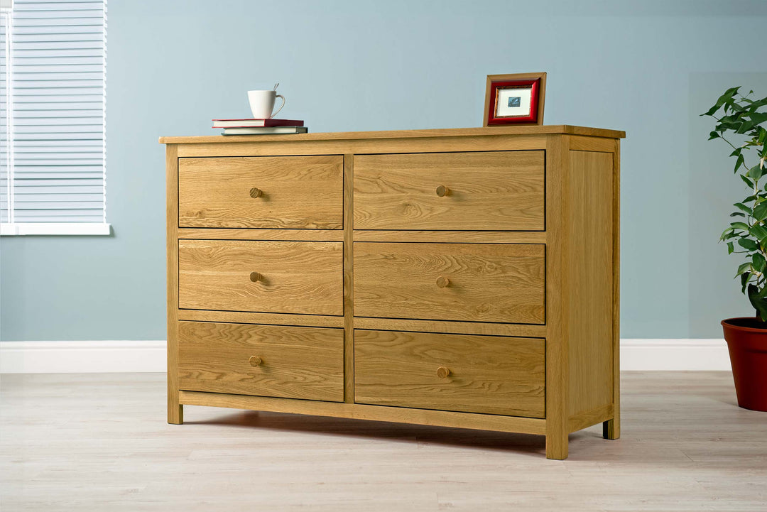 Natural Oak 6 Drawer Chest of Drawers - Style 6 - B GRADE - The Oak Bed Store