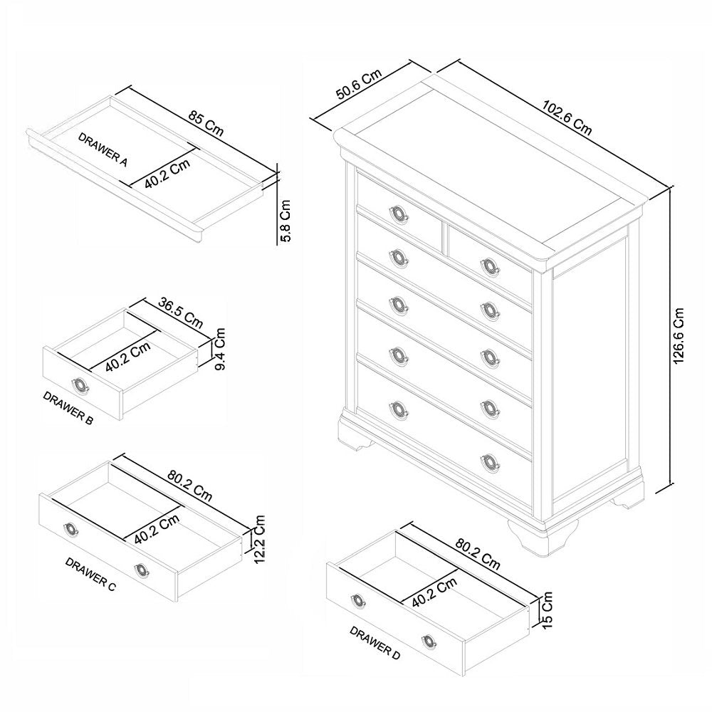 Paris Soft White 2 Over 4 Drawer Chest of Drawers - B GRADE - The Oak Bed Store