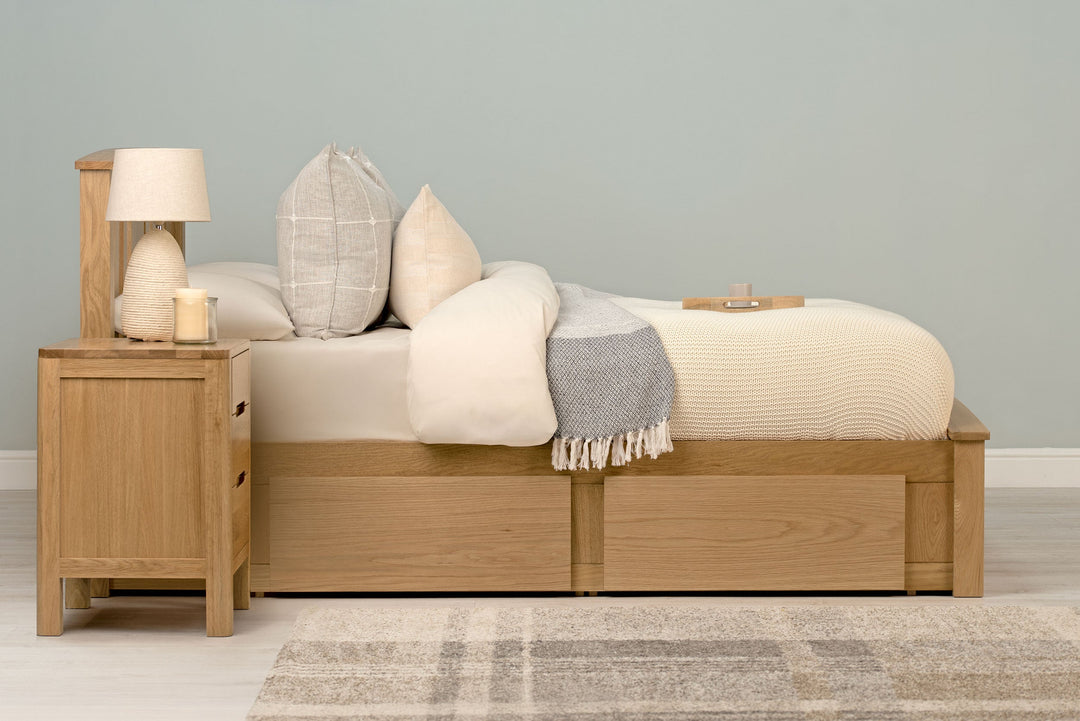 Royal Ascot Solid Natural Oak Storage Bed Frame - 4ft6 Double - The Oak Bed Store