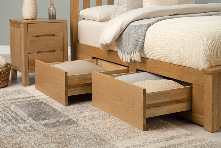 Royal Ascot Solid Natural Oak Storage Bed Frame - 4ft6 Double - The Oak Bed Store