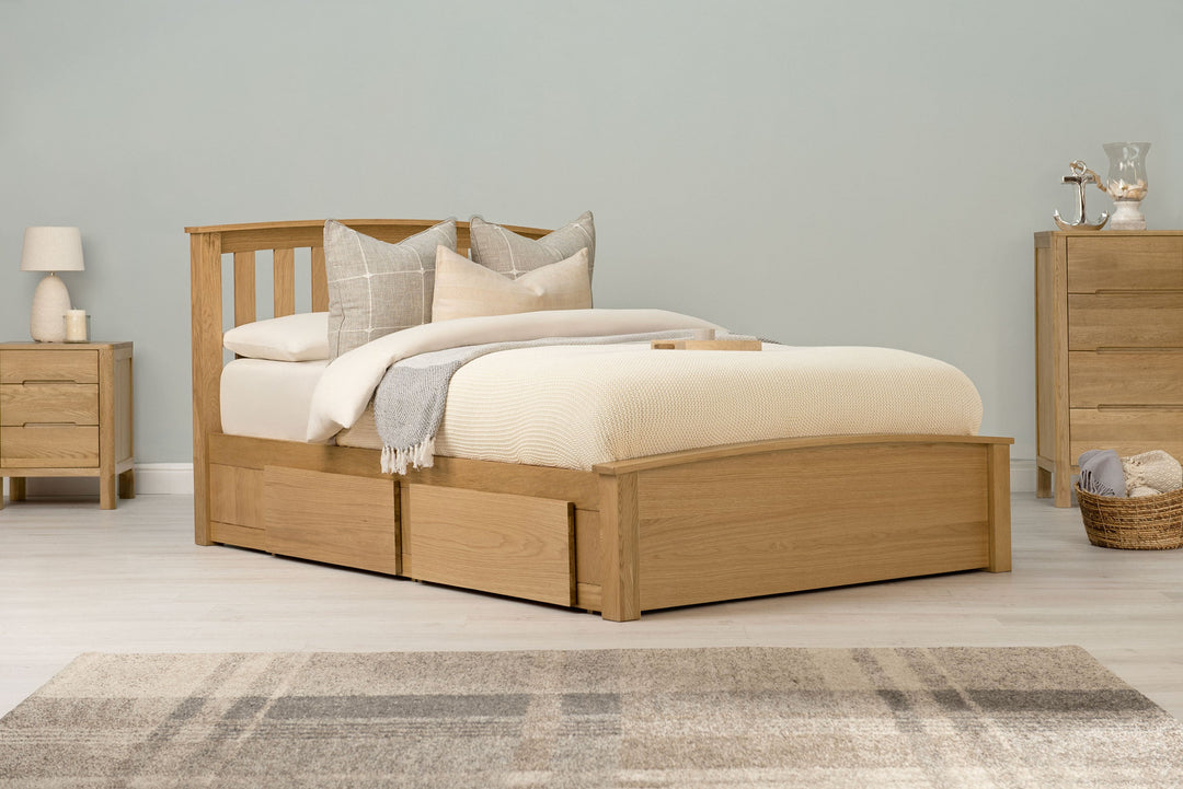 Royal Ascot Solid Natural Oak Storage Bed Frame - 4ft6 Double - The Oak Bed Store