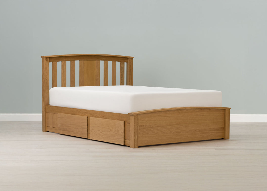 Royal Ascot Solid Natural Oak Storage Bed Frame - 4ft6 Double - The Oak Bed Store