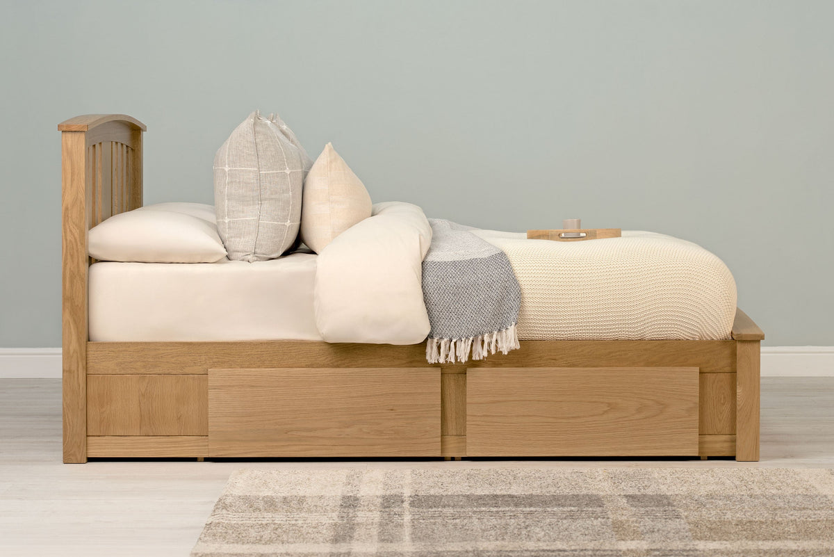 Royal Ascot Solid Natural Oak Storage Bed Frame - 5ft King Size - The Oak Bed Store