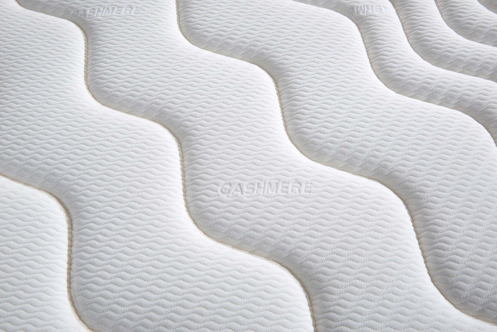 Close up of The Flow Drift Cloud 2000 mattress cashmere feel cover with soft textured quilting