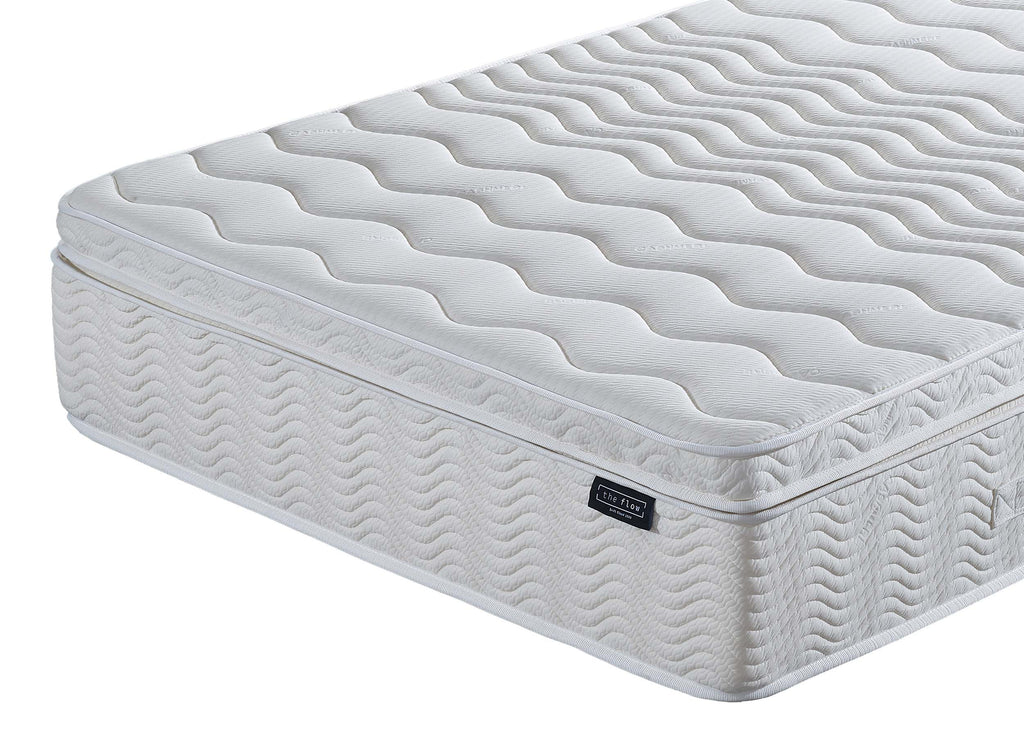 Close up of The Flow Drift Cloud 2000 mattress top corner showing quilted box top detail