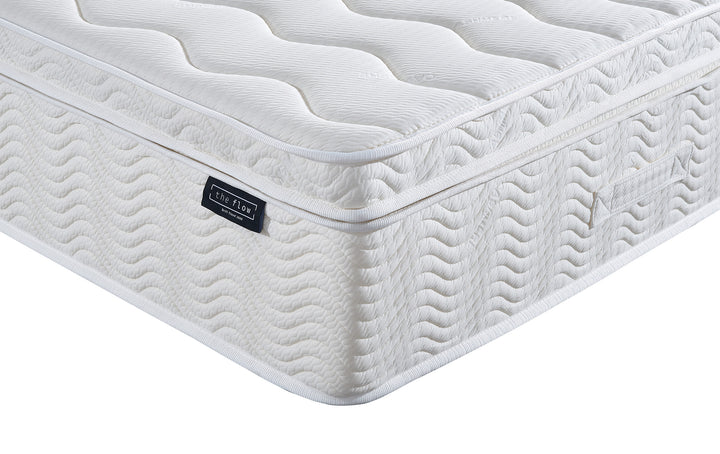 The Flow Drift Cloud 2000 mattress side panel with stitched detailing and brand label