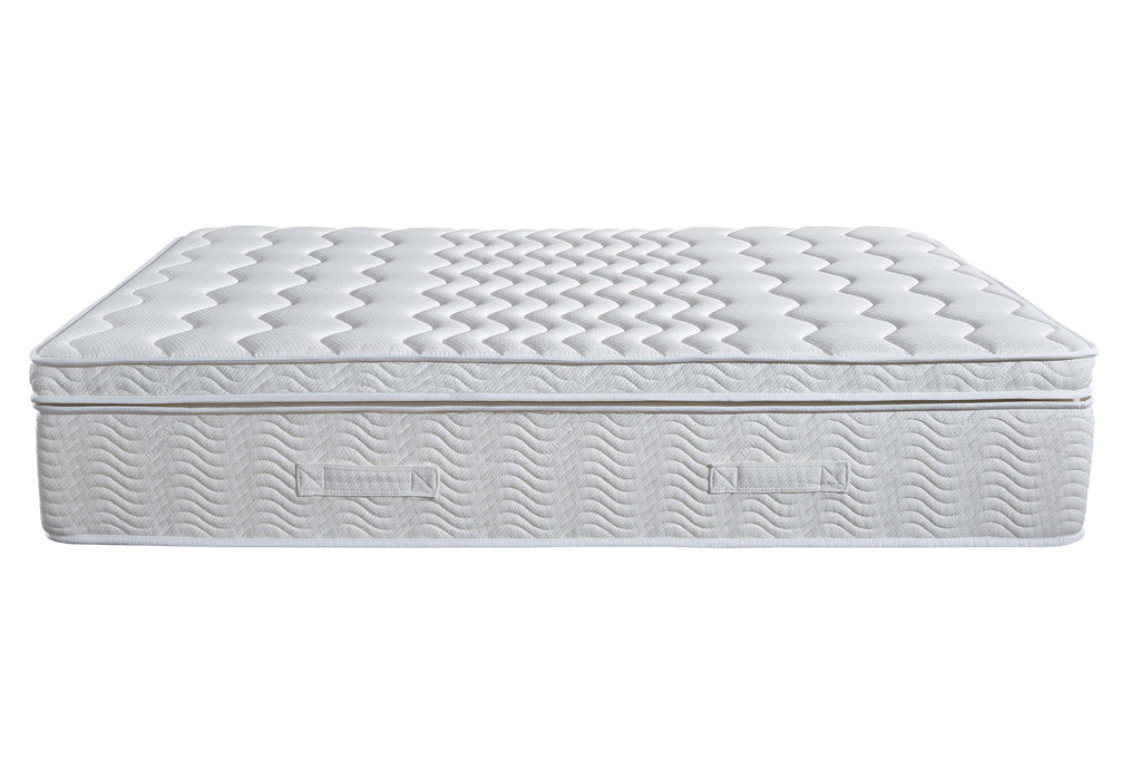 The Flow Drift Cloud 2000 mattress side view with integrated carry handles and quilted fabric