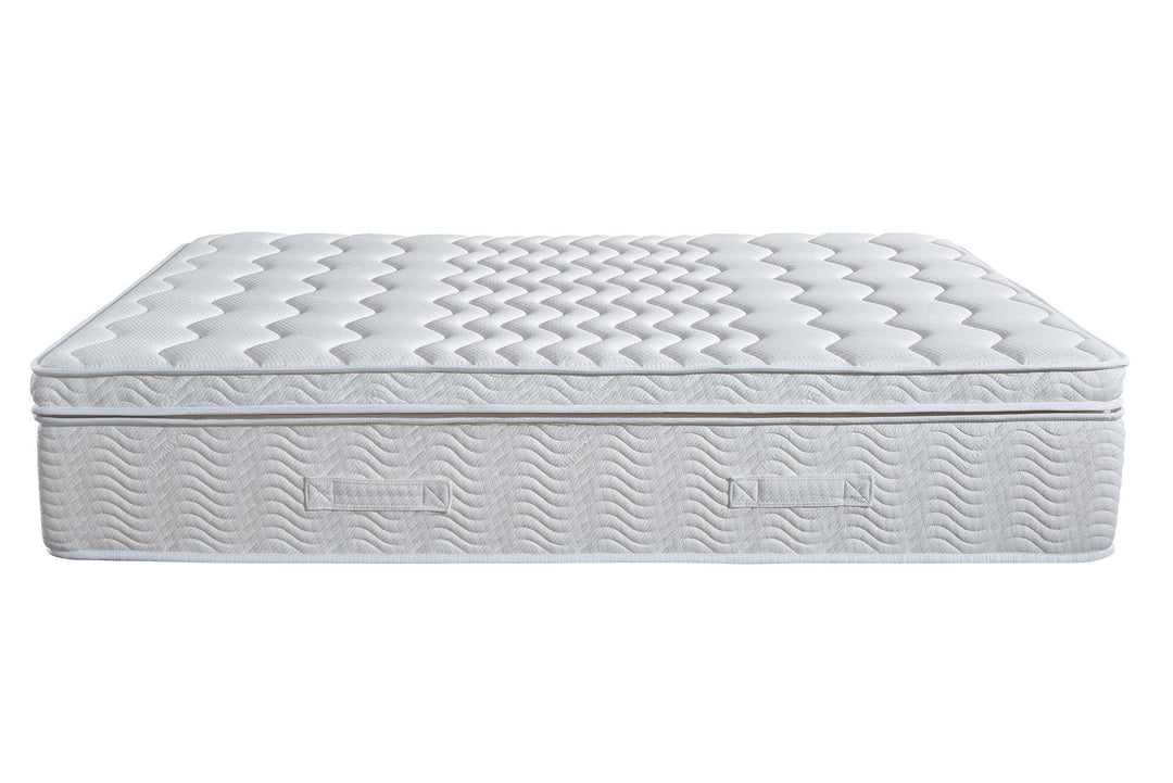 The Flow Drift Cloud 2000 mattress side view with integrated carry handles and quilted fabric