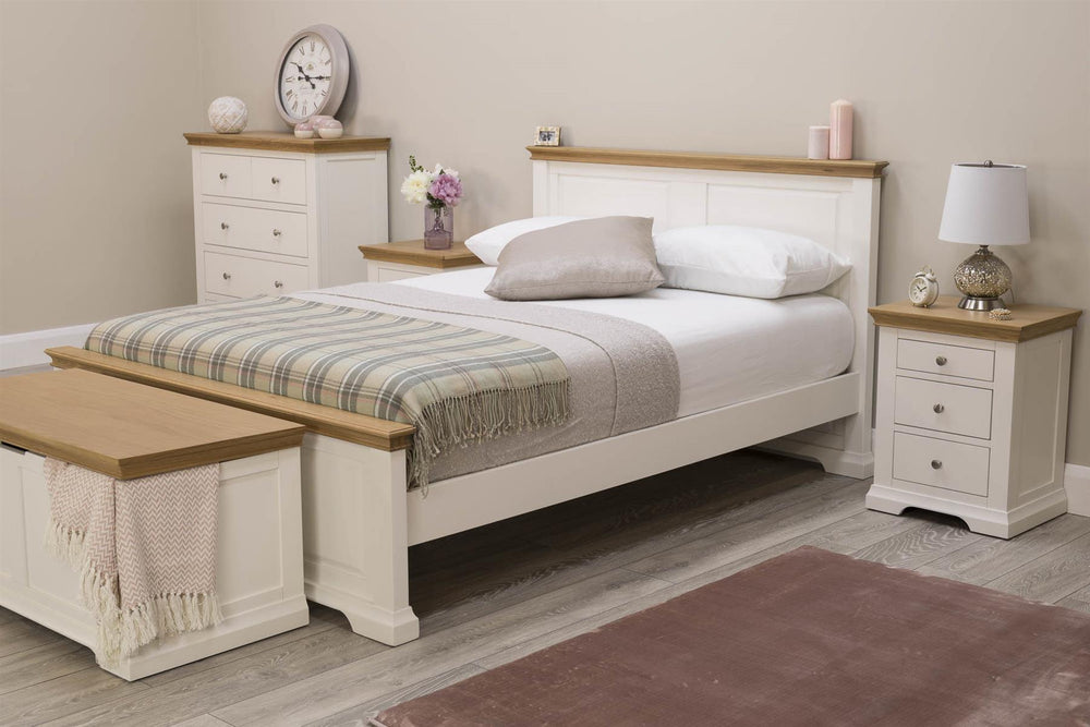 Westcott Soft White & Natural Oak Solid Wood Bed Frame - 4ft6 Double - B Grade - The Oak Bed Store