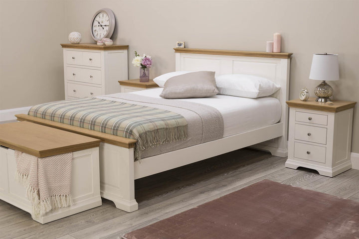 Westcott Soft White & Natural Oak Solid Wood Bed Frame - 4ft6 Double - B Grade - The Oak Bed Store