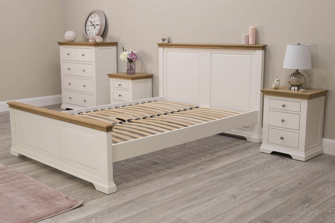 Westcott Soft White & Natural Oak Solid Wood Bed Frame - 4ft6 Double - B Grade - The Oak Bed Store