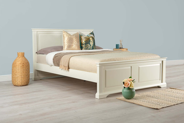 Westcott Soft White Solid Wood Bed Frame - 4ft6 Double - B Grade - The Oak Bed Store