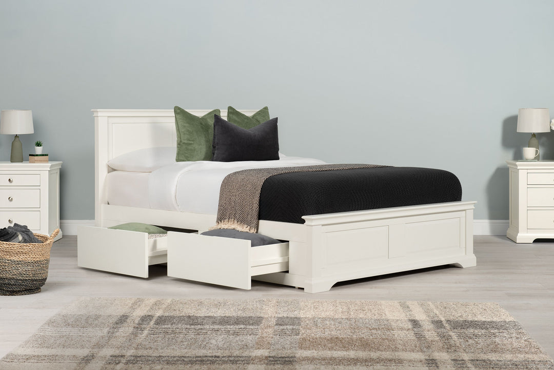 Westcott Soft White Solid Wood Storage Bed Frame - 4ft6 Double - The Oak Bed Store