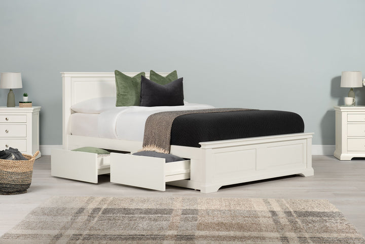 Westcott Soft White Solid Wood Storage Bed Frame - 4ft6 Double - The Oak Bed Store