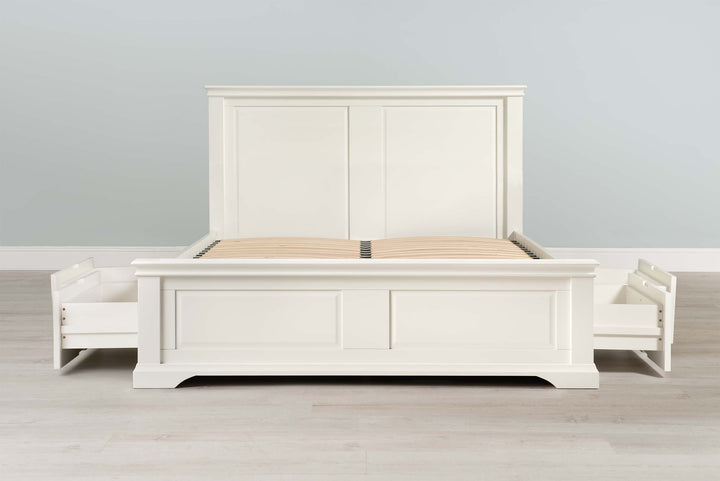 Westcott Soft White Solid Wood Storage Bed Frame - 4ft6 Double - The Oak Bed Store