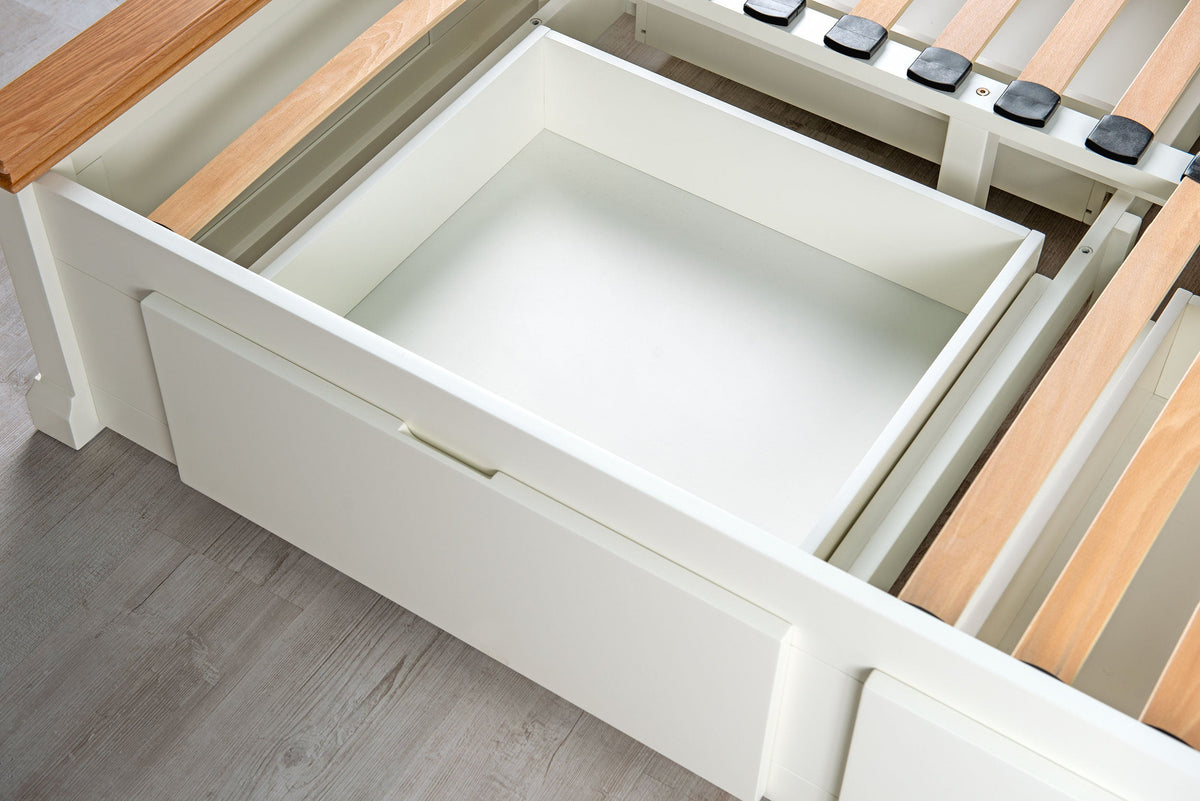 Westcott Soft White Solid Wood Storage Bed Frame - 4ft6 Double - The Oak Bed Store