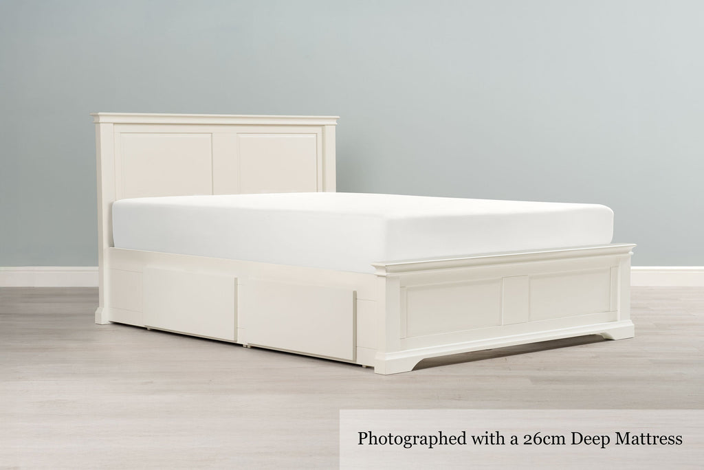 Westcott Soft White Solid Wood Storage Bed Frame - 4ft6 Double - The Oak Bed Store