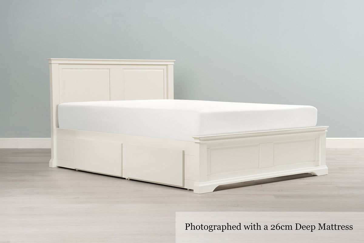 Westcott Soft White Solid Wood Storage Bed Frame - 4ft6 Double - The Oak Bed Store