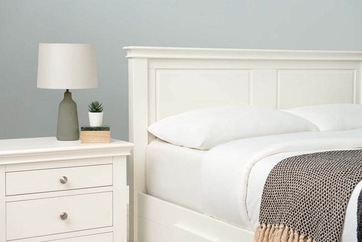 Westcott Soft White Solid Wood Storage Bed Frame - 4ft6 Double - The Oak Bed Store