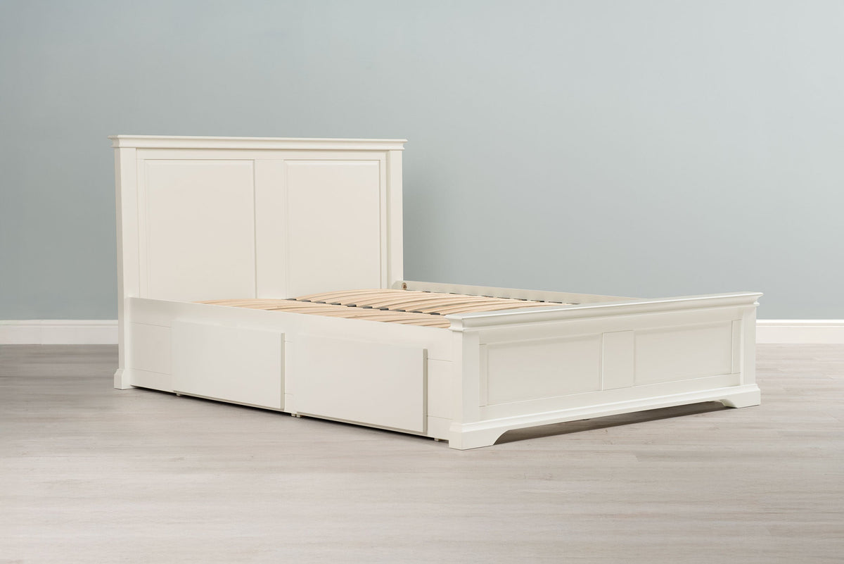 Westcott Soft White Solid Wood Storage Bed Frame - 4ft6 Double - The Oak Bed Store