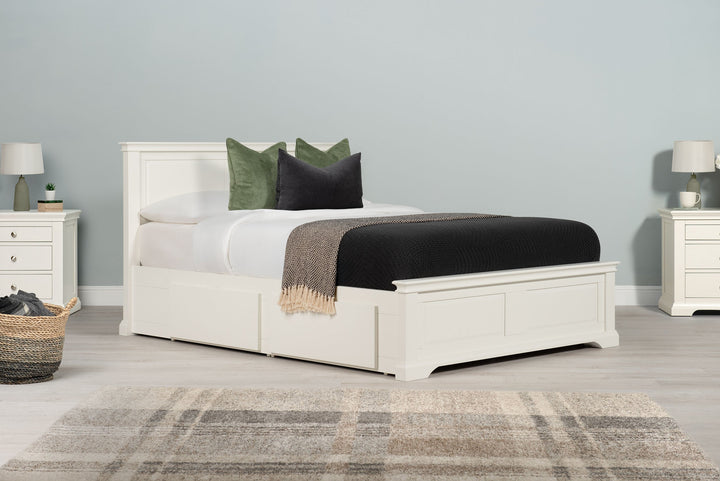 Westcott Soft White Solid Wood Storage Bed Frame - 4ft6 Double - The Oak Bed Store