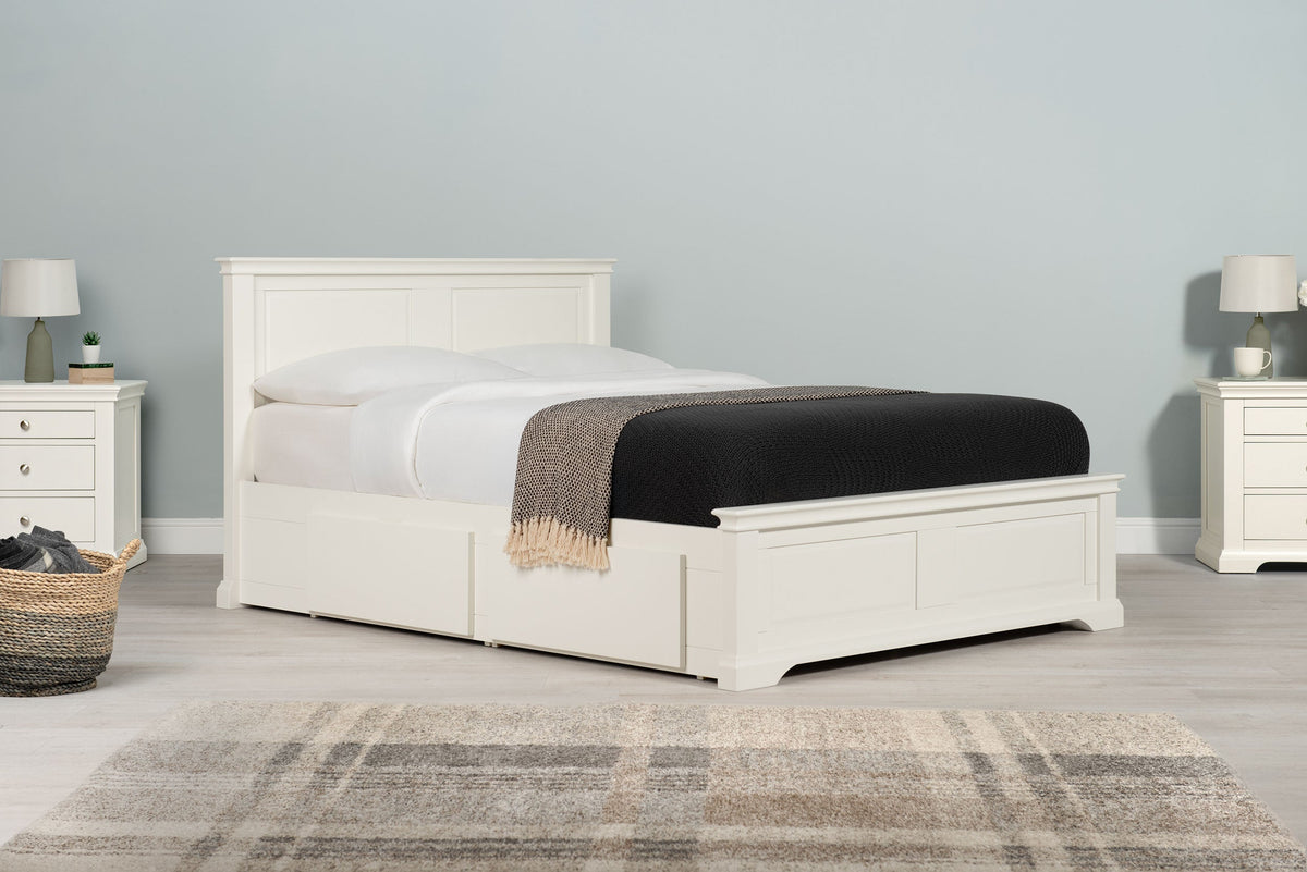 Westcott Soft White Solid Wood Storage Bed Frame - 4ft6 Double - The Oak Bed Store
