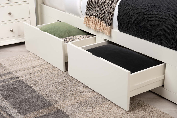 Westcott Soft White Solid Wood Storage Bed Frame - 4ft6 Double - The Oak Bed Store