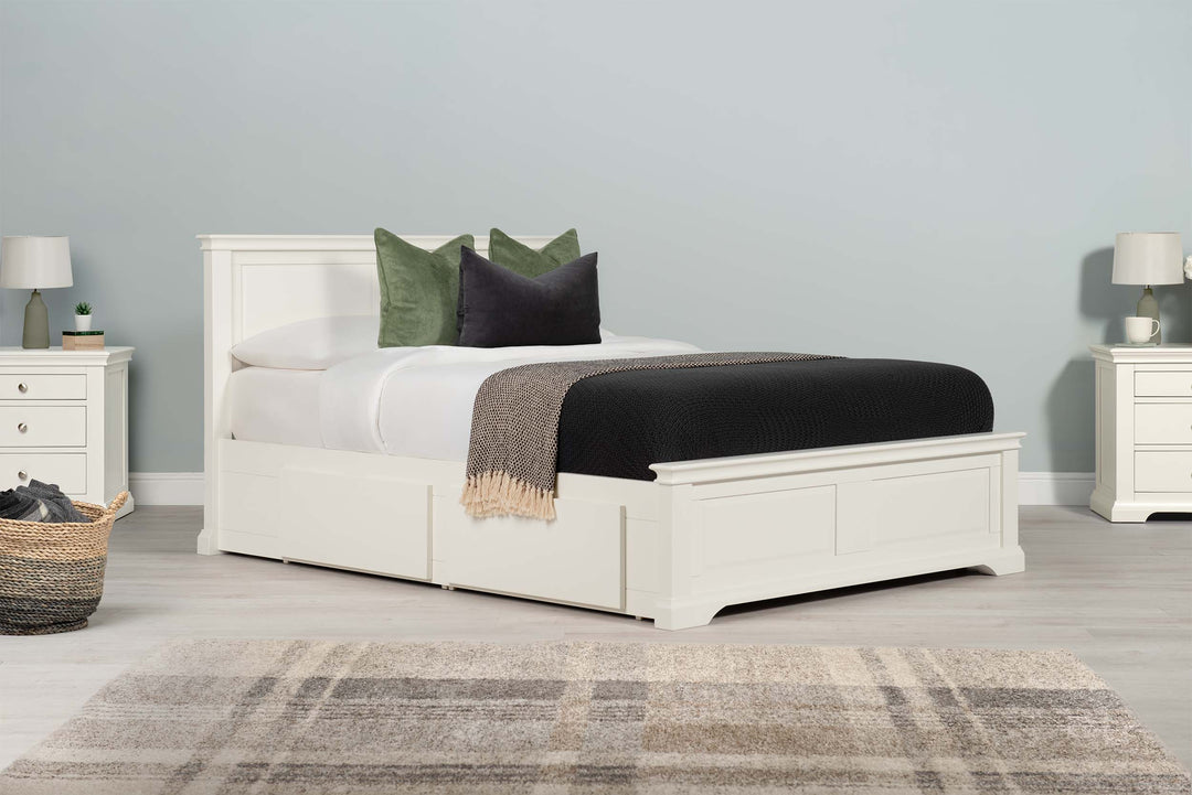 Westcott Soft White Solid Wood Storage Bed Frame - 4ft6 Double - The Oak Bed Store