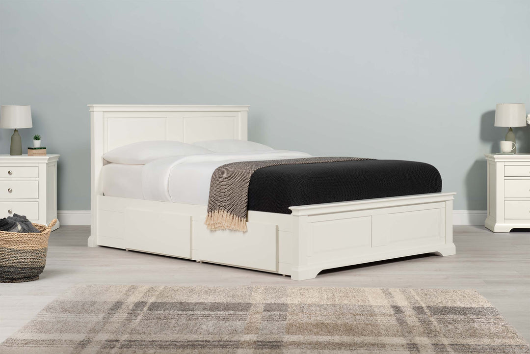 Westcott Soft White Solid Wood Storage Bed Frame - 5ft King Size - The Oak Bed Store