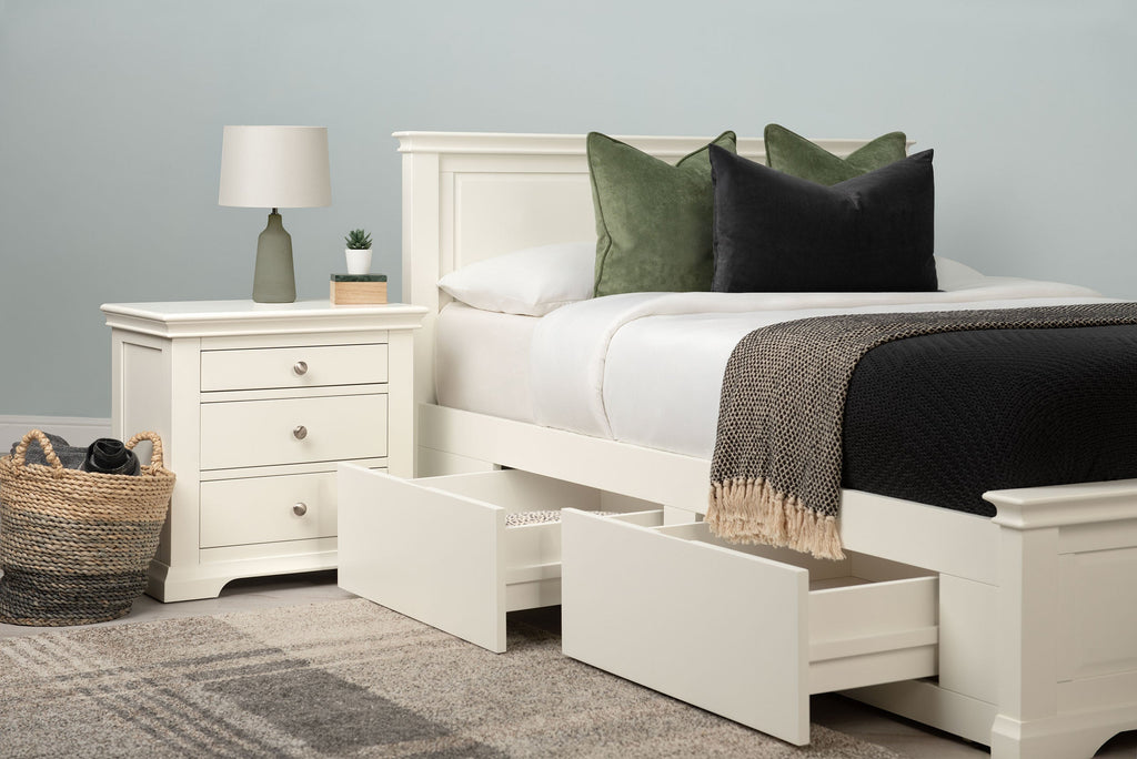 Westcott Soft White Solid Wood Storage Bed Frame - 5ft King Size - The Oak Bed Store