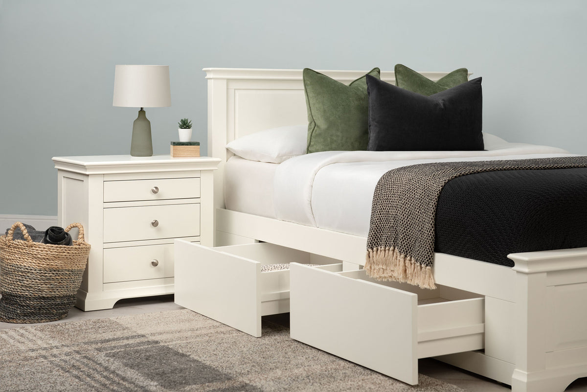 Westcott Soft White Solid Wood Storage Bed Frame - 5ft King Size - The Oak Bed Store