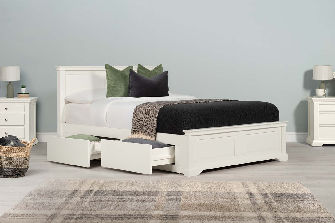 Westcott Soft White Solid Wood Storage Bed Frame - 5ft King Size - The Oak Bed Store