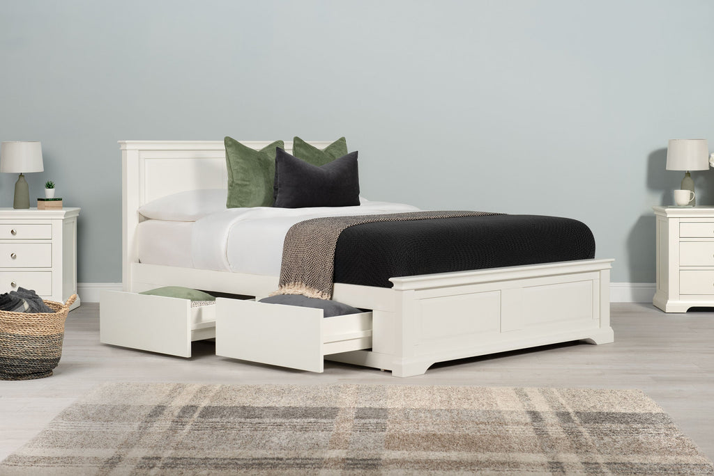 Westcott Soft White Solid Wood Storage Bed Frame - 5ft King Size - The Oak Bed Store