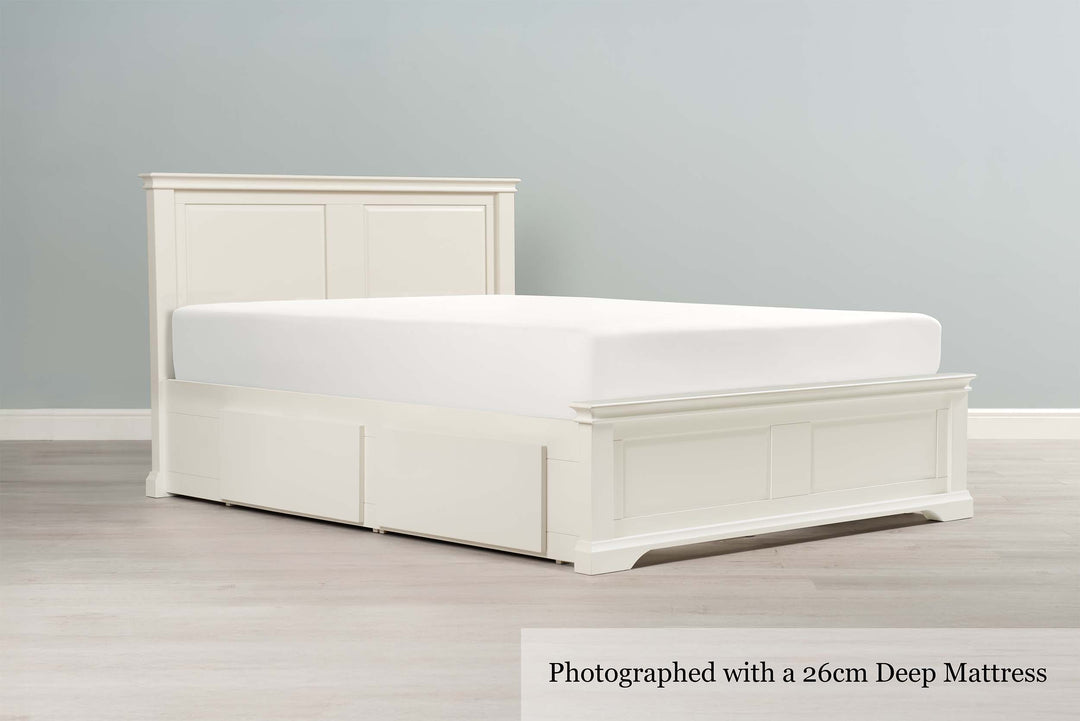 Westcott Soft White Solid Wood Storage Bed Frame - 5ft King Size - The Oak Bed Store