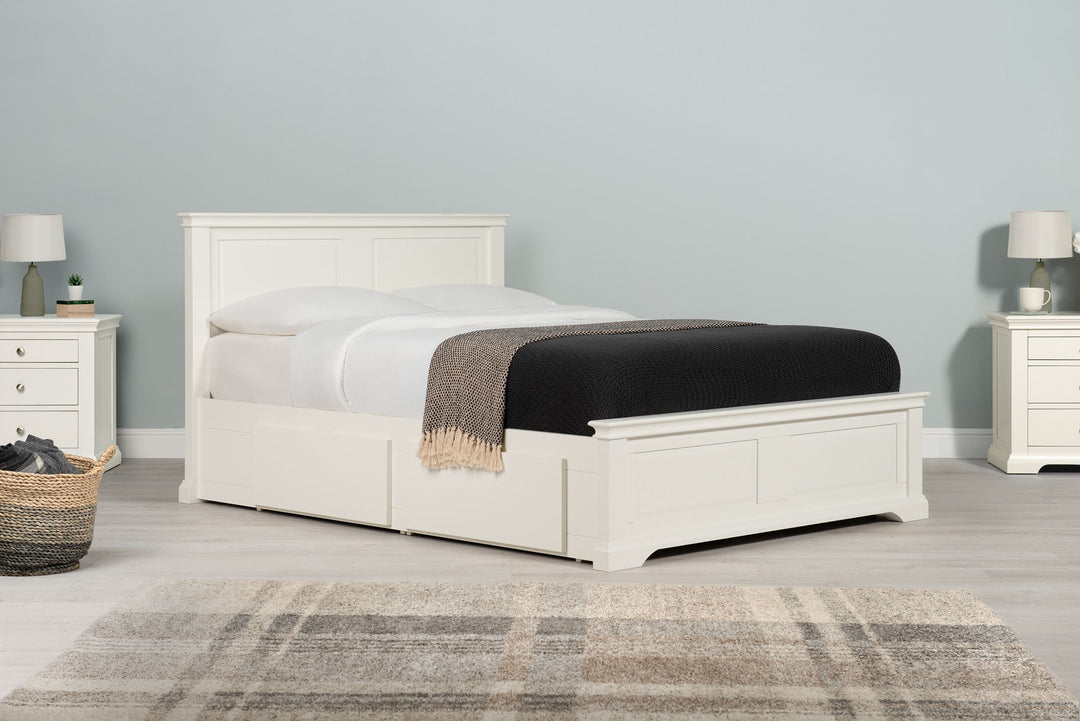 Westcott Soft White Solid Wood Storage Bed Frame - 5ft King Size - The Oak Bed Store