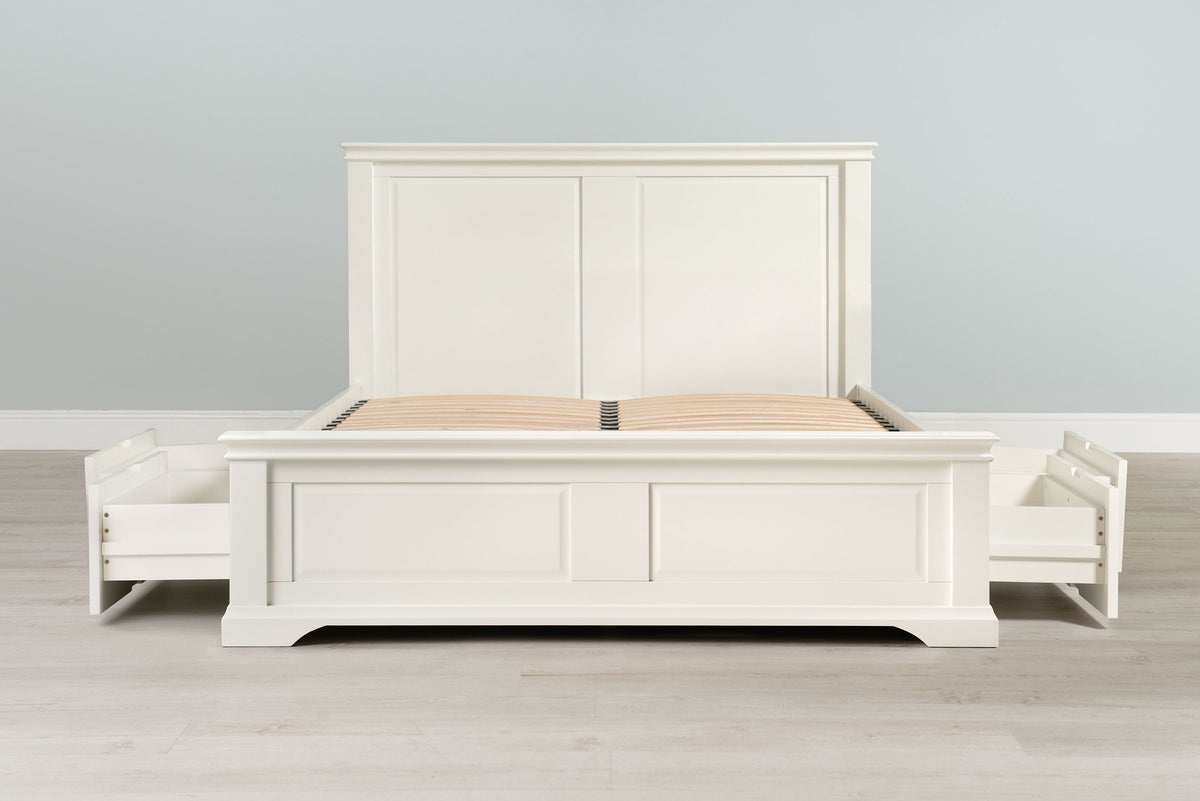 Westcott Soft White Solid Wood Storage Bed Frame - 5ft King Size - The Oak Bed Store