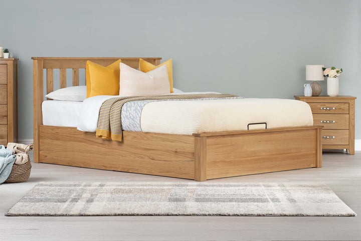 Wilmore Solid Natural Oak Ottoman Storage Bed Frame - 5ft King Size - The Oak Bed Store