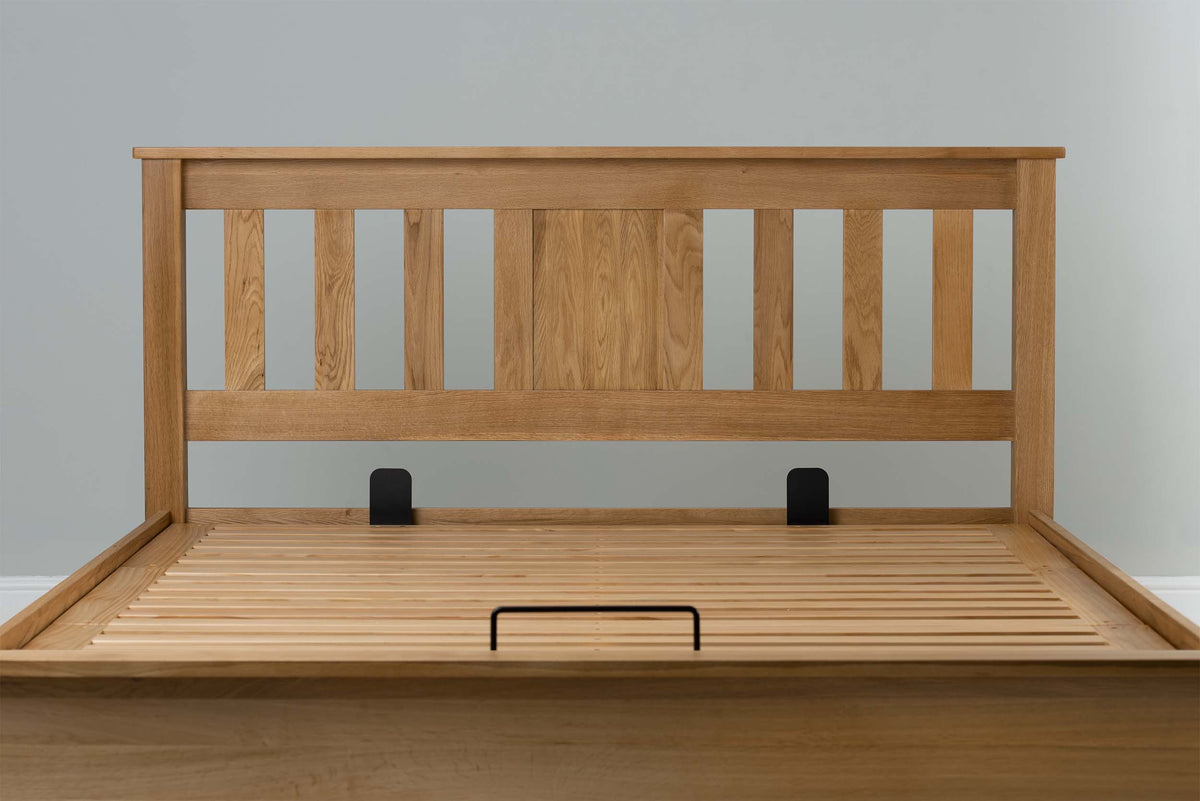 Wilmore Solid Natural Oak Ottoman Storage Bed Frame - 6ft Super King - The Oak Bed Store
