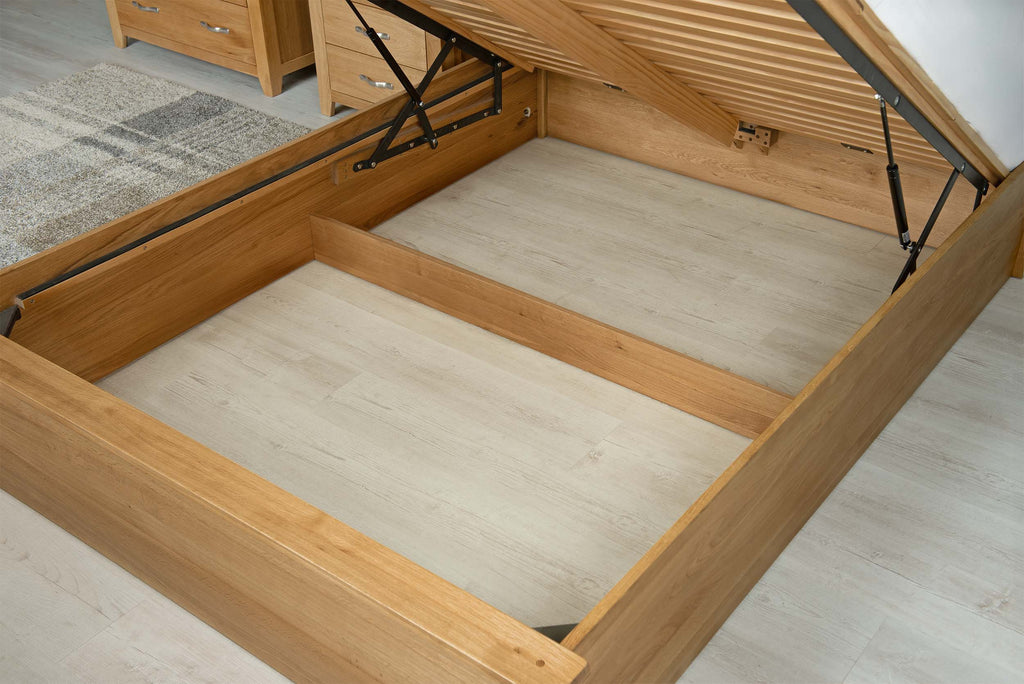 Wilmore Solid Natural Oak Ottoman Storage Bed Frame - 6ft Super King - The Oak Bed Store