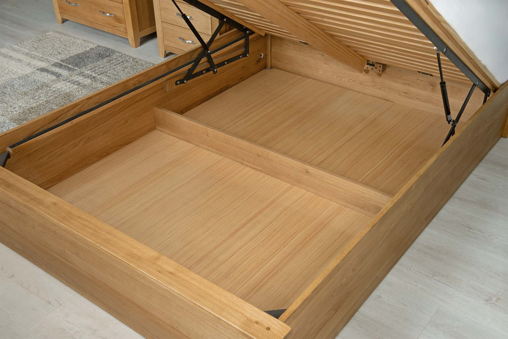 Wilmore Solid Natural Oak Ottoman Storage Bed Frame - 6ft Super King - The Oak Bed Store