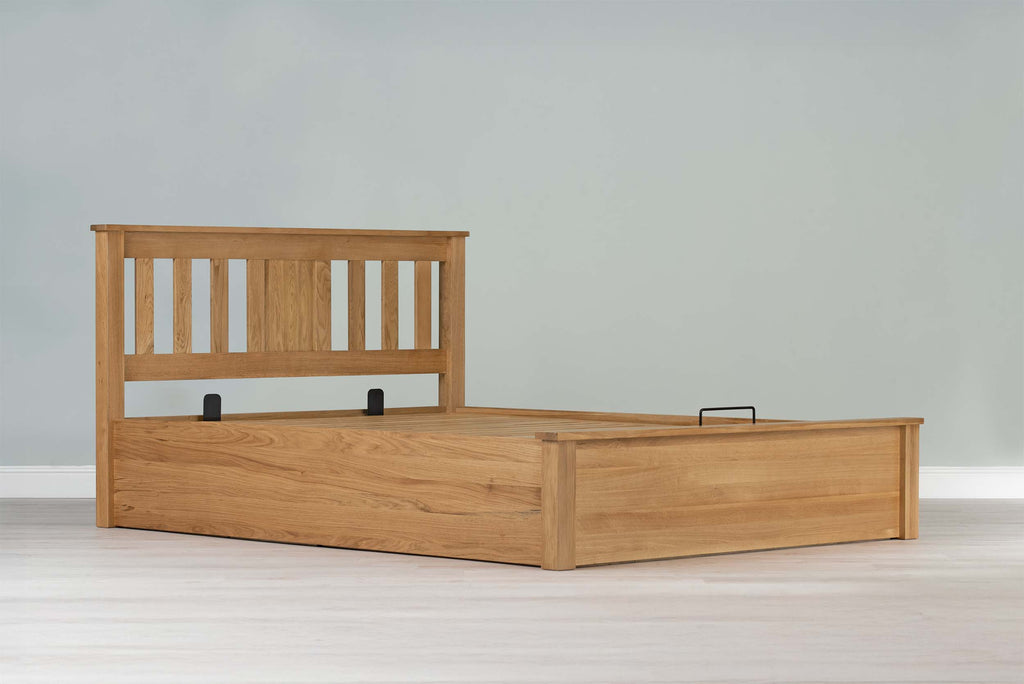 Wilmore Solid Natural Oak Ottoman Storage Bed Frame - 6ft Super King - The Oak Bed Store