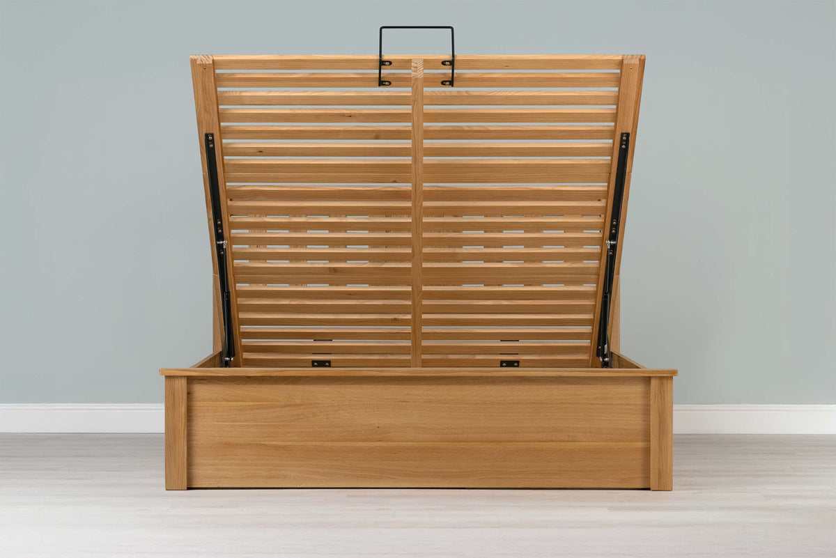 Wilmore Solid Natural Oak Ottoman Storage Bed Frame - 6ft Super King - The Oak Bed Store