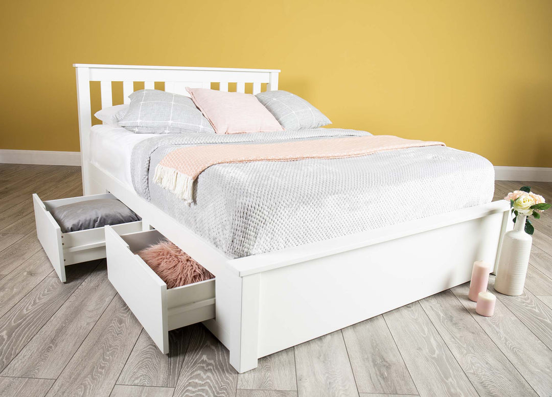 Wimbledon Soft White Solid Wood Storage Bed - 6ft Super King - B GRADE - The Oak Bed Store