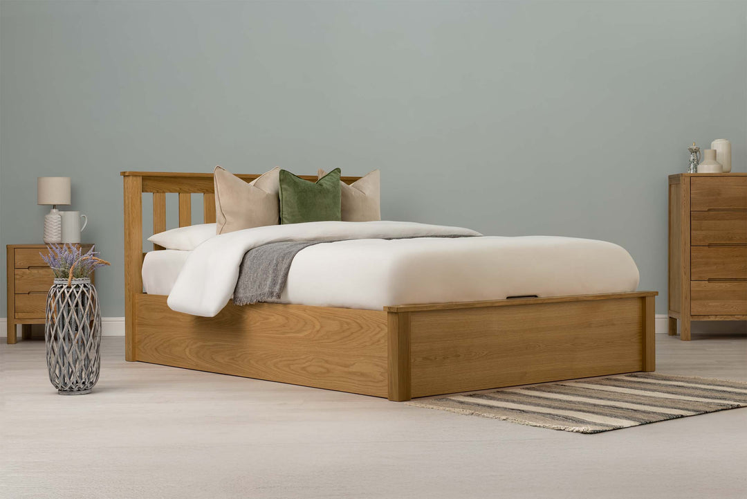 Wimbledon Solid Natural Oak Ottoman Storage Bed Frame - 5ft King Size - The Oak Bed Store