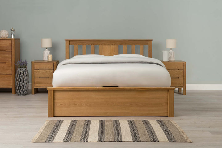 Wimbledon Solid Natural Oak Ottoman Storage Bed Frame - 5ft King Size - The Oak Bed Store