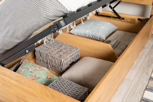 Alexander Medium Oak Ottoman Storage Bed Frame - 3ft Single - The Oak Bed Store