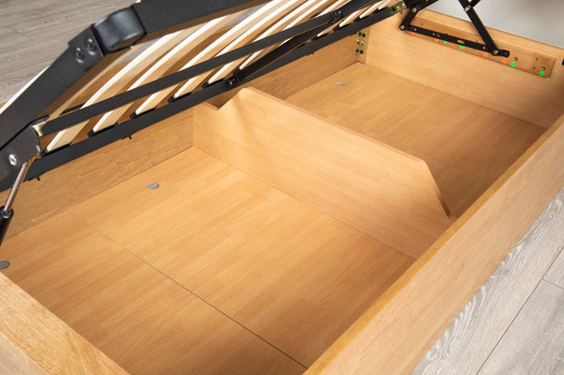Alexander Medium Oak Ottoman Storage Bed Frame - 3ft Single - The Oak Bed Store